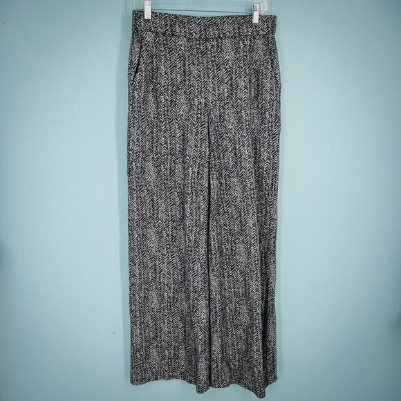 Theory Size Small S Black Herringbone Pull On Wide Leg Wool Blend Knit Pants - Picture 1 of 7